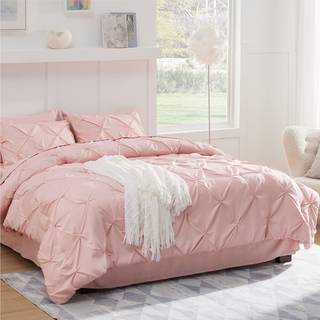 Bedsure King Size Dynes?t - Senges?t King 7 stykker Pintuck seng i en pose Pink senges?t med dynelagner Pudebetr?k & Shams