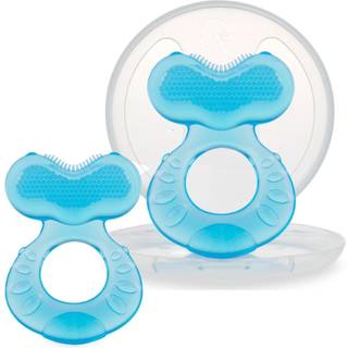 Nuby blød silikone teether med massering af børster | 2 Pack: Blue | 3m | Rejsesag inkluderet