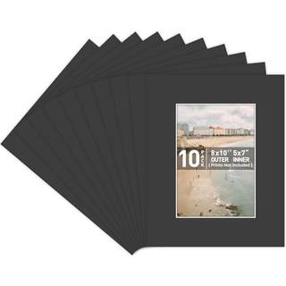 Golden State Art Pack med 10 syrefri sort pre-cut 8x10 billedm?tte til 5x7 foto med hvid kerne skr? ramme matte