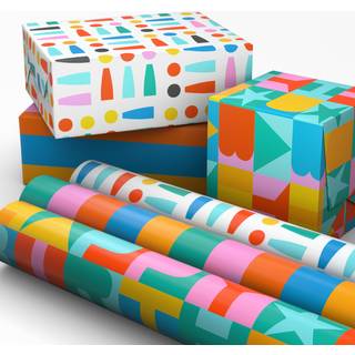 Hallmark Fødselsdagsindpakning Paper Mini Rolls 3 -Pack (Rainbow Block Letters Stripes Exclamation Points) til fødselsdage Graduations Celebratio