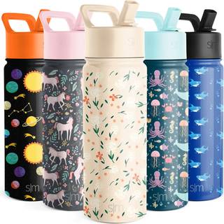 Enkel modern barnflaska med halmlock | Isolerat rostfritt stål återanvändbar tumlare för småbarnsskolor | Summit Collection | 18 oz chloe blommor