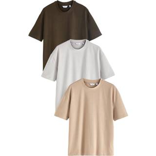 Next Grey/Khaki Green/Stone Relaxed Fit Heavyweight T-Shirts 3 Pack