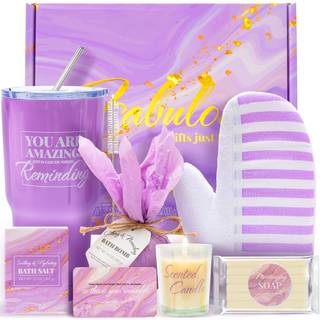 Badesæt til kvinder Body & Earth Gifts Kurve til kvinder 8 stk. Lavendel bad og kropssæt med 20 oz vakuum isoleret tumbler fødselsdag mødre dag g