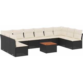 Sofasæt Til Haven 11 Dele Med Hynder Polyrattan - Sort og cremefarvet