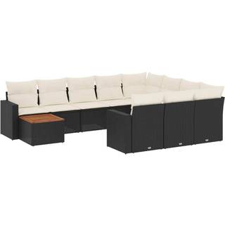 Havesofasæt 11 Dele Med Hynder Polyrattan Beige - Sort og cremefarvet / bord   2x hjørnedel   6x midterdel