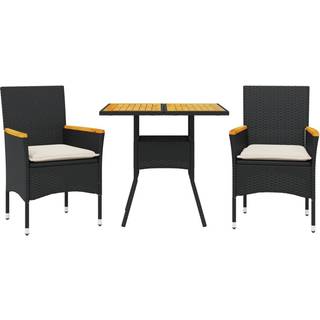 Spisebordssæt Til Haven 3 Dele Med Hynder Polyrattan Akacie - 2 / Sort