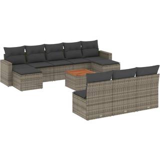 Havesofasæt 11 Dele Med Hynder Polyrattan Beige - Grå