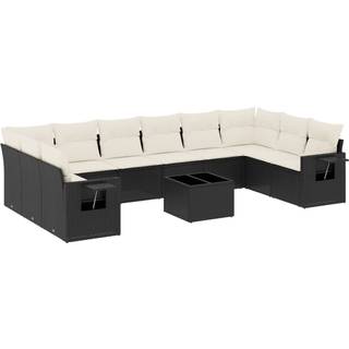 Sofasæt Til Haven 10 Dele Med Hynder Polyrattan Beige - Sort og cremefarvet / Med bord