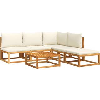 Loungesæt Til Haven 4 Dele Med Hynder Massivt Akacietræ - Sort og cremefarvet / hjørnedel 3x midterdel fodskammel bord