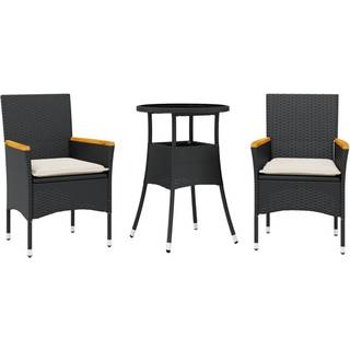 Spisebordssæt Til Haven 3 Dele Med Hynder Polyrattan Og Glas - 2 / Sort