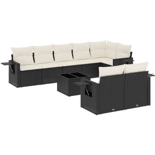 Sofasæt Til Haven 9 Dele Med Hynder Polyrattan Beige - Sort og cremefarvet / Med bord