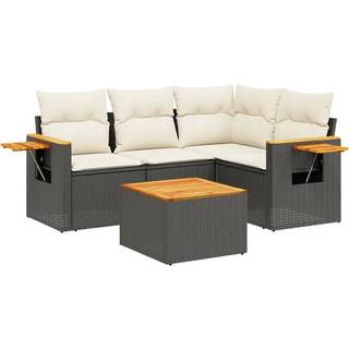 Sofasæt Til Haven 4 Dele Med Hynder Polyrattan Beige - Sort og cremefarvet / Med bord