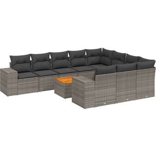 Loungesæt Til Haven 11 Dele Med Hynder Polyrattan Grå - grå og mørkegrå / 6x midterdel 2x hjørnedel bord