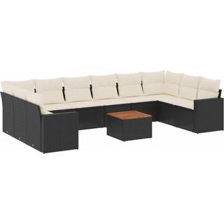 Havesofasæt 11 Dele Med Hynder Polyrattan Beige - Sort og cremefarvet / 2x hjørnedel 6x midterdel bord