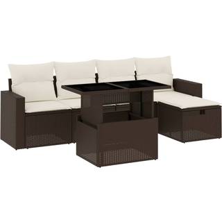 Sofasæt Til Haven 6 Dele Med Hynder Polyrattan - Brun og cremefarvet / uden opbevaring