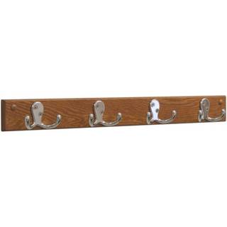 Wooden Mallet 4 Double Prong Hook Rail/Coat Rack Nickel Hooks Medium Oak
