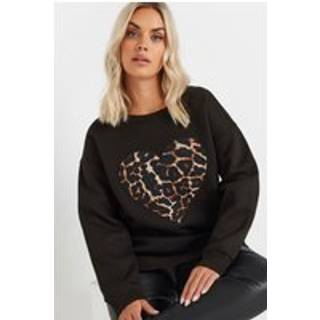 Yours Curve Yours Curve Black Leopard Print Heart Sweatshirt