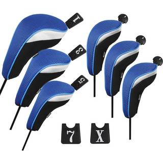 Andux 6PCS/Set Golf Hybrid Club Head Covers og Wood Club Head Covers (3 Hybrid covers 3 Wood Covers) Sort/blå