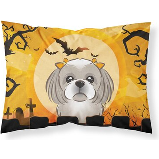 """" Caroline's Treasures BB1808Pillowcase Halloween Gray Silver Shih Tzu Fabric Standard Pillowcase Large Multicolor """"