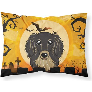 """" Caroline's Treasures BB1771Pillowcase Halloween Longhair Black and Tan Dachshund Fabric Standard Pillowcase Large Multicolor """"