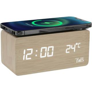 T&#39;NB Vækkeur m. LED Display & Trådløs Oplader - Træ