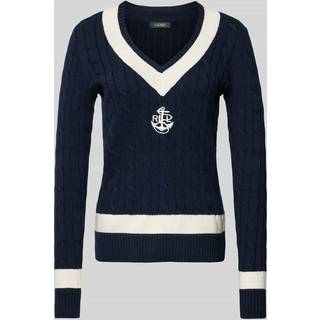 Lauren Ralph Lauren Curve Meren V-hals Cricket Logo Kabelstrik 100% Bomuld TrøjeMiddel