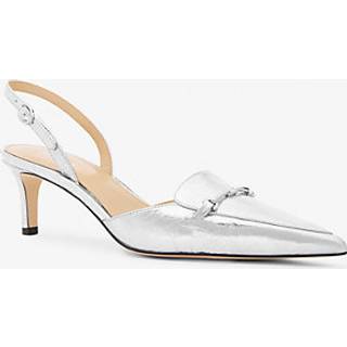 MK Lena Crackled Metallic Leather Slingback Pump - Silver - Michael Kors - EU 38.5