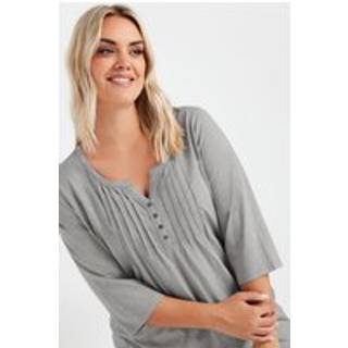 Yours Curve Yours Curve Grey Pintuck Henley 100% Cotton T-Shirt