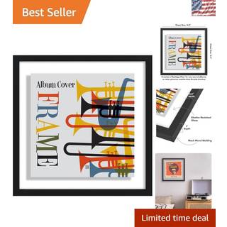 AmericanFlat 16.5x16.5 Albumramme i sort - Floating Album Cover Frame med konstrueret træstøbning Shatter -resistente glasovertræk og hængende ha