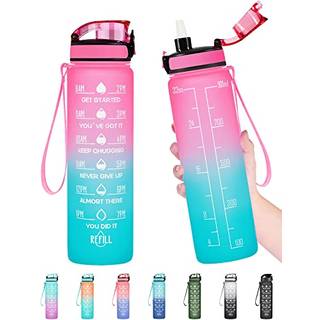 Enerbone 32 oz vandflaske L?kagesikker BPA og giftfri motiverende vandflaske med tid til at drikke og halm Fitness Sportsvandflaske med rem til k