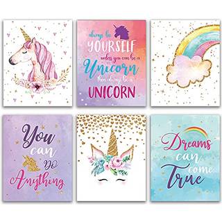 Unicorn Gift Unicorn Wall Decor Gift Unicorn Rainbow Girl Room Wall Decor Art Prints (Unframed8x10) Inspirerende børn Børne Tween Plakater til hj