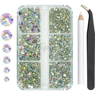 qiipii 2550 stk krystal ab neglekunst fladback rhinestones charme til ansigt makeup hvide ab negle ædelstene ædelsten k9 glas ss4 ~ ss20 6 større