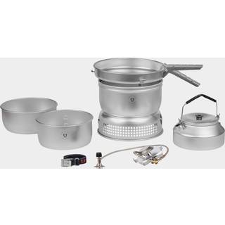 Gasblus Trangia 25 Large, 2100 W + 2 gryder, 1 stegepande &amp; vindskærm i UL / UltraLight-aluminium + 1 kaffekande + gribetang + rem, + Power Gas (230 gram)