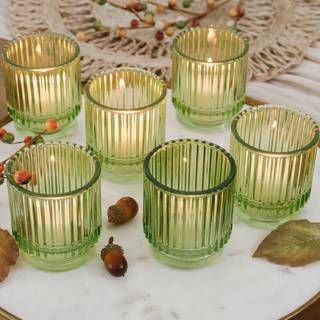 Vintage Green Ribbed Glass Tealight Votive Candle Indehavere af Kate Aspen (Sæt på 6) Fall Decor Boho Decor Hyldedekoration | Perfekt værtinde ga