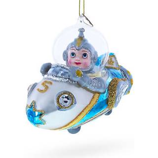 Eventyrlystne astronaut k?rende rumskib - bl?st glas julepynt