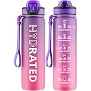 Qlur vandflaske med halm 32oz motiverende vandflasker med tidsmark?r til at drikke Tritan BPA gratis 1L sportsvandflaske med b?restrop l?kage til