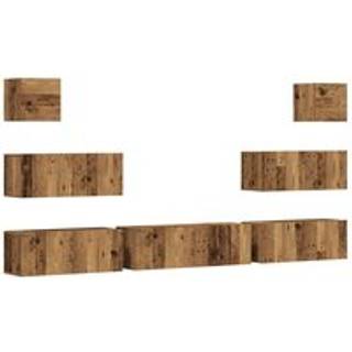 Tv-Skabssæt 7 Dele Konstrueret Træ - 7 / 100 cm / Gammelt træ