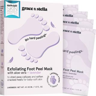 Grace & Stella Award -vinnande Foot Peel Mask (4 par lavendel) - Foot Peeling Mask med Aloe Vera - Fuktande fotmask för torra knäckta fötter - Fo