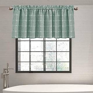 Shunjie.Home Farmhouse Valances til Windows Boho Linen Plaid Curtain Valances Plaid Window Valance til køkken Soveværelse Badeværelse Stue (mørke