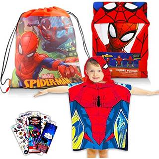 Marvel Spiderman -h?ndkl?de s?t til b?rn - bundt med 27x54 spiderman mikrofiber h?ndkl?de total taske klisterm?rker og mere (spiderman pool og ba
