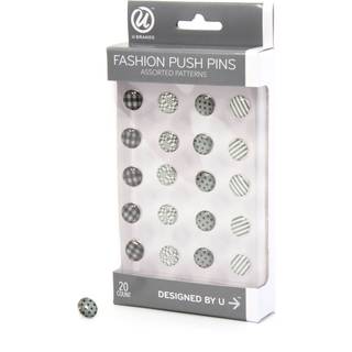 U Brands Fashion Steel Push Pins Black White and Gray Fashion Colours 20-Count