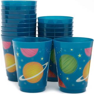 Blue Panda Plastic Party Cups 16 Pack - Outer Space genanvendelige tumblere - 16 oz