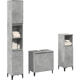 møbelsæt til badeværelse 3 dele konstrueret træ betongrå