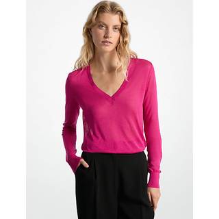 MK Silk Blend V-Neck Jumper - Blue - Michael Kors