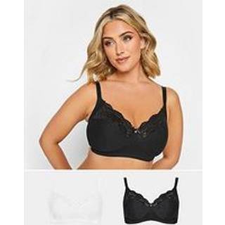 Yours Curve Yours Curve Black & White Soft Cotton Lace Trim Bra 2 Pack