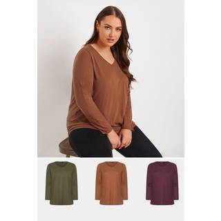 Yours Curve Yours Curve Green Core Long Sleeve T-Shirts 3 Pack
