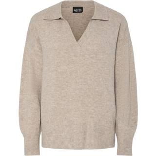Pieces Striktrøje - Malou Polo - Taupe Gray Melange