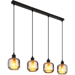 Hængelampe Xia, længde 89 cm, røggrå, 4 lyskilder, glas