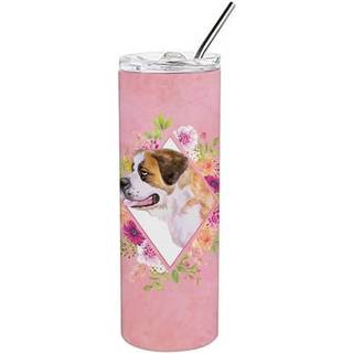 """" Caroline's Treasures Saint Bernard #1 Pink Flowers Double Walled rustfrit stål 20 oz tynd rejseisoleret tumblere multicolor """"