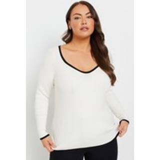 Yours Curve Yours Curve White Contrast Ribbed Knitted Top